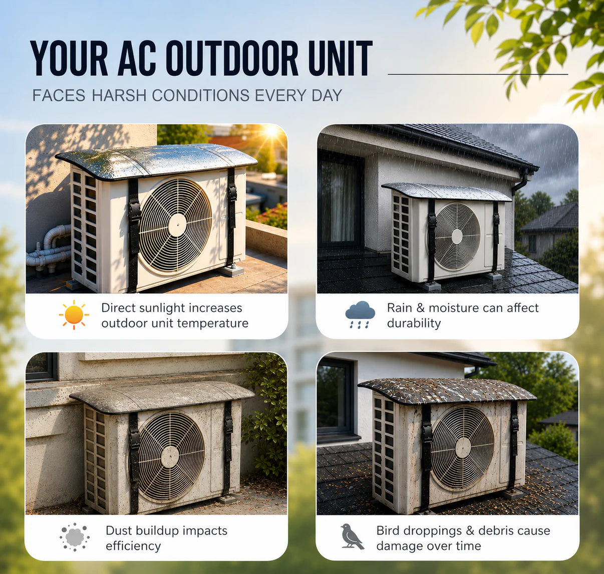 🛡️ AC Shield Pro™ | Heat, Rain & Dust Protection Cover