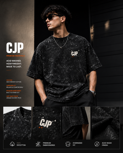CJP™ Embroidered Acid Wash Oversized T-Shirt | 240 GSM