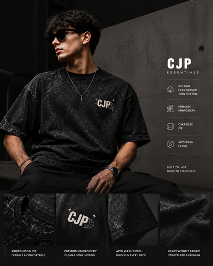 CJP™ Embroidered Acid Wash Oversized T-Shirt | 240 GSM