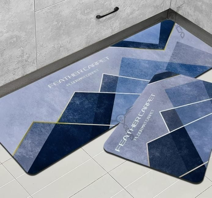 Rubber Floor Mat With Runner Geometric Pattern